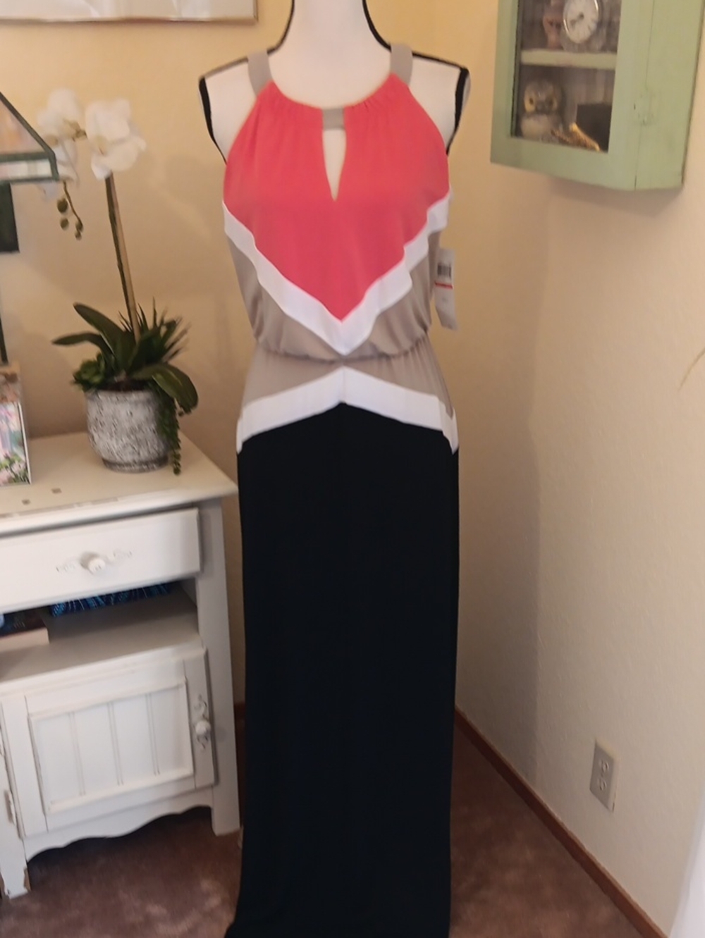 London Style Colorblock Orange, Tan Maxi Dress